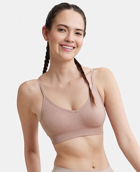 Jockey FE74 Women’s Wirefree Seamfree Nylon Bra – Full Coverage Cross-Back Beginners Fit, Mocha M